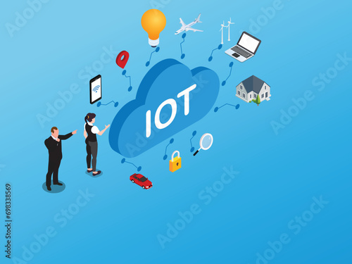 Internet of things IoT smart connection and control device in network of industry isometric 3d vector concept