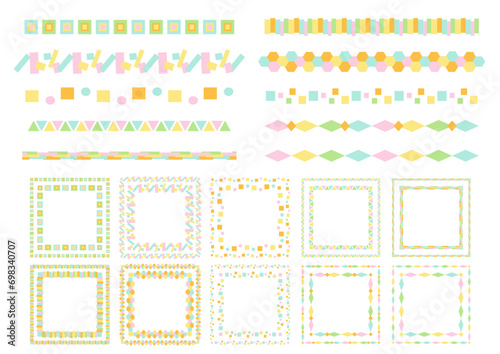 春にかわいいパステルカラーの幾何学パターンブラシセット