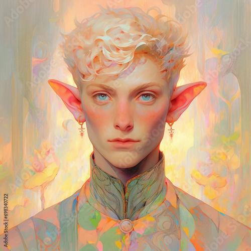An Intricate Painting of a Male Elf Portrait photo