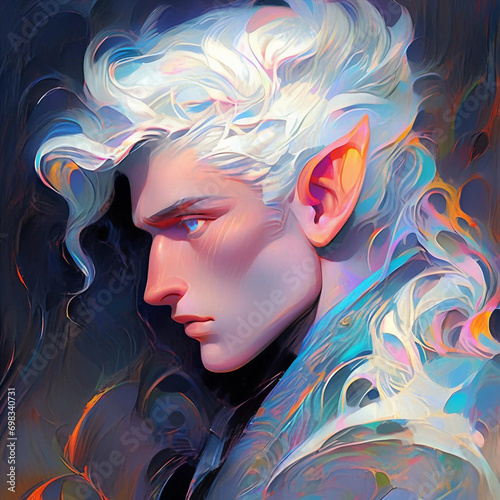 An Intricate Painting of a Male Elf in Profile