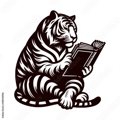 tiger reading a book vector sketch