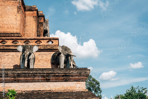 Old town Wat Chedi Luang Varavihara temple in Chiang Mai, Thailand photo