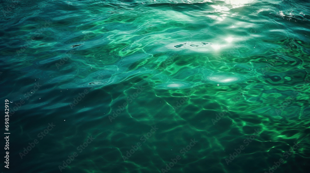 Fototapeta premium The play of sunlight on the undulating surface of greenish ocean water creates an abstract texture.