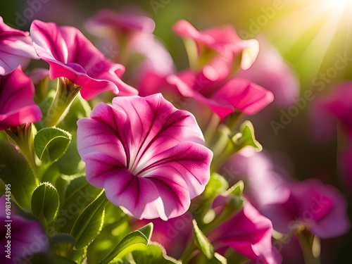 petunia flower in nature garden with sunlight