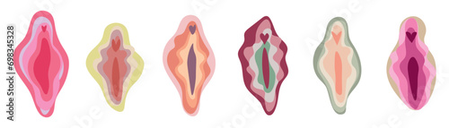 Set of color female vulvas on white background photo