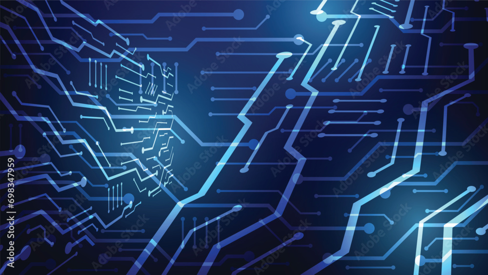 Hi tech digital circuit board. electrical lines connected on blue lighting background. futuristic technology design element concept Hi tech digital circuit board. electrical lines connected on blue lighting background. futuristic technology design element concept