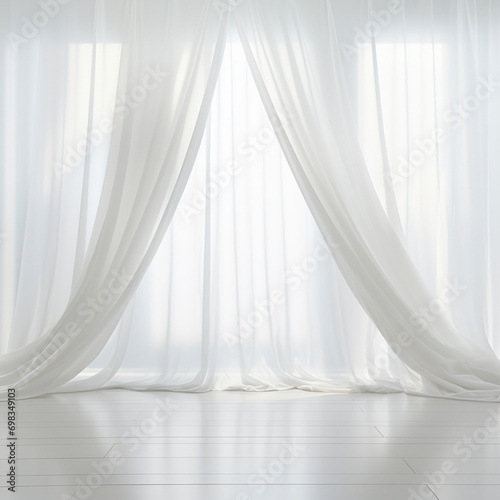 白いオーガンジーのカーテンの背景素材
