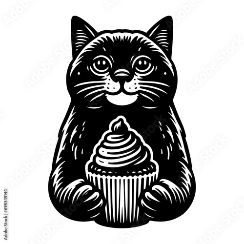 cute cat with a cupcake vector sketch