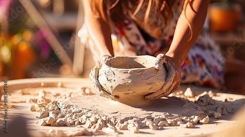 Woman Hand Craft Clay Pot Art
