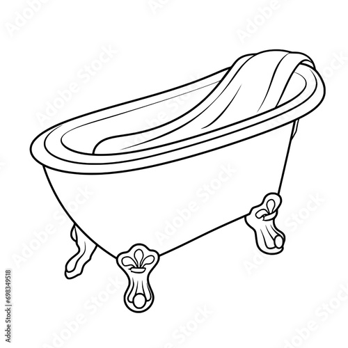outline illlustration of bathtup for coloring page
