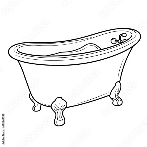 outline illlustration of bathtup for coloring page