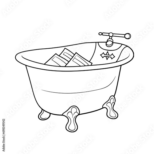 outline illlustration of bathtup for coloring page
