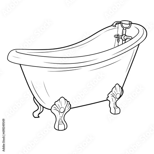 outline illlustration of bathtup for coloring page