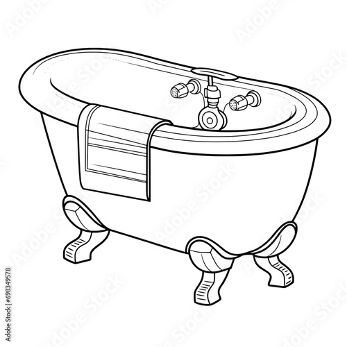 outline illlustration of bathtup for coloring page