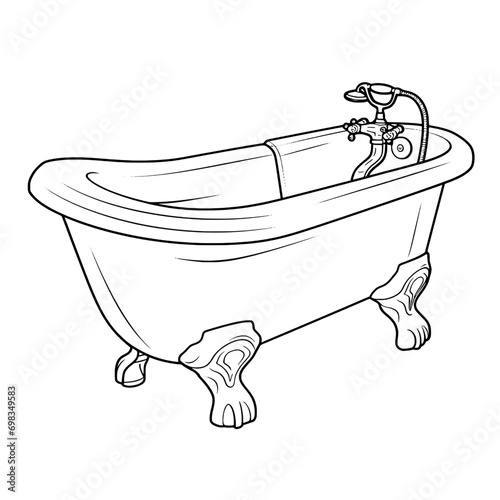 outline illlustration of bathtup for coloring page