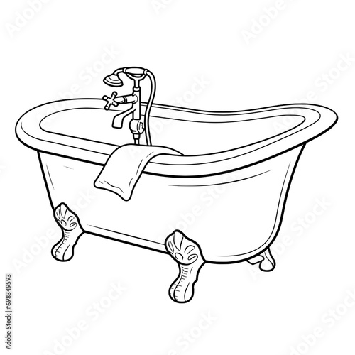 outline illlustration of bathtup for coloring page