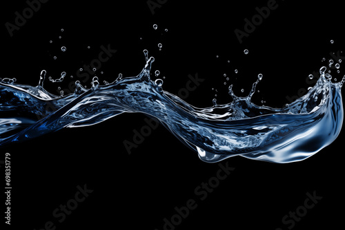 Close up pouring water liquid isolated on black background
