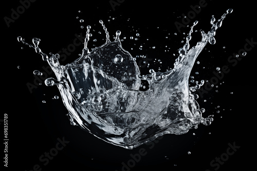 Close up water splash isolated on black background