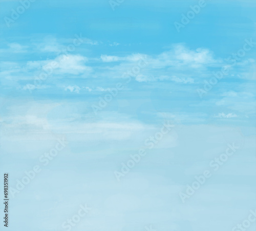 筋雲がかかる青空の水彩背景イラスト photo