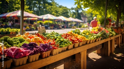 Farmers' Markets: A bustling farmers' market with colorful stalls filled with fresh produce and artisan goods. photo