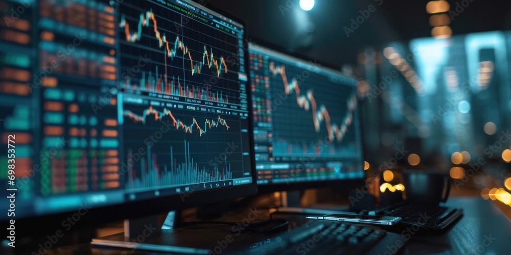 Professional trading or financial portfolio management and planning for performance growth mobile app and screen chart analysis concept as wide banner design.