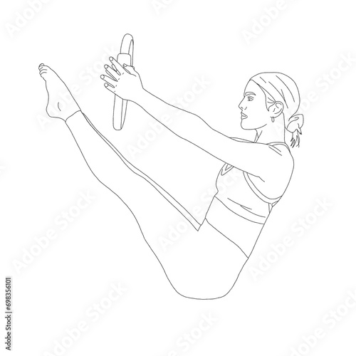 pilates teaser pose (core exercise) - a concept illustration of healthy life, line drawing