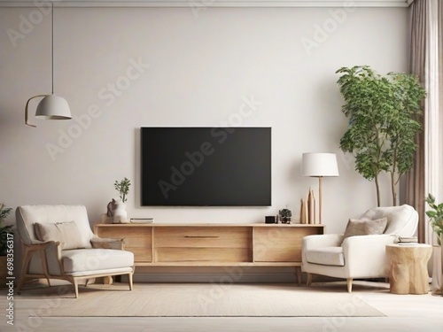 Big TV In A Living Room. Modern family room. Elegant living room with big TV screen.