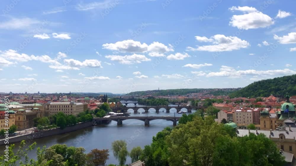 View of the Vltava river and city skyline of Prague Old Town. Prague, Czech Republic. View of the Vltava river and city skyline of Prague Old Town. Prague, Czech Republic.
