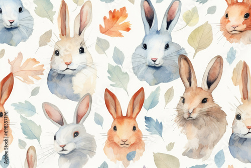 Pattern seamless watercolor design cute animal nature bunny background wallpaper spring art rabbit illustration © SHOTPRIME STUDIO