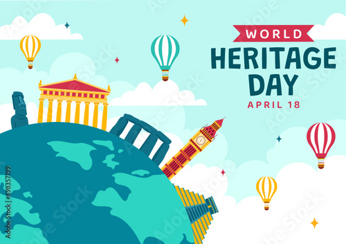 World Heritage Day Vector Illustration on 18 April for Commemorative Monuments and Sites from Various Countries in Flat Background