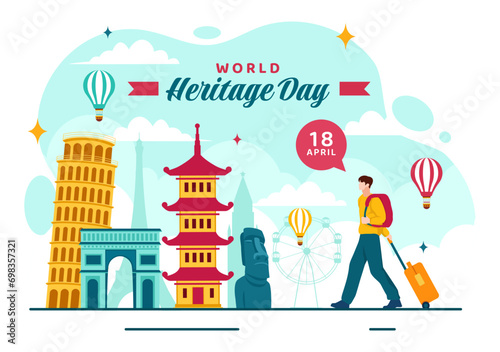 World Heritage Day Vector Illustration on 18 April for Commemorative Monuments and Sites from Various Countries in Flat Background