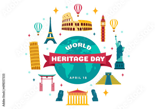 World Heritage Day Vector Illustration on 18 April for Commemorative Monuments and Sites from Various Countries in Flat Background