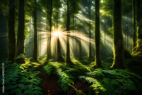 sun rays through forest