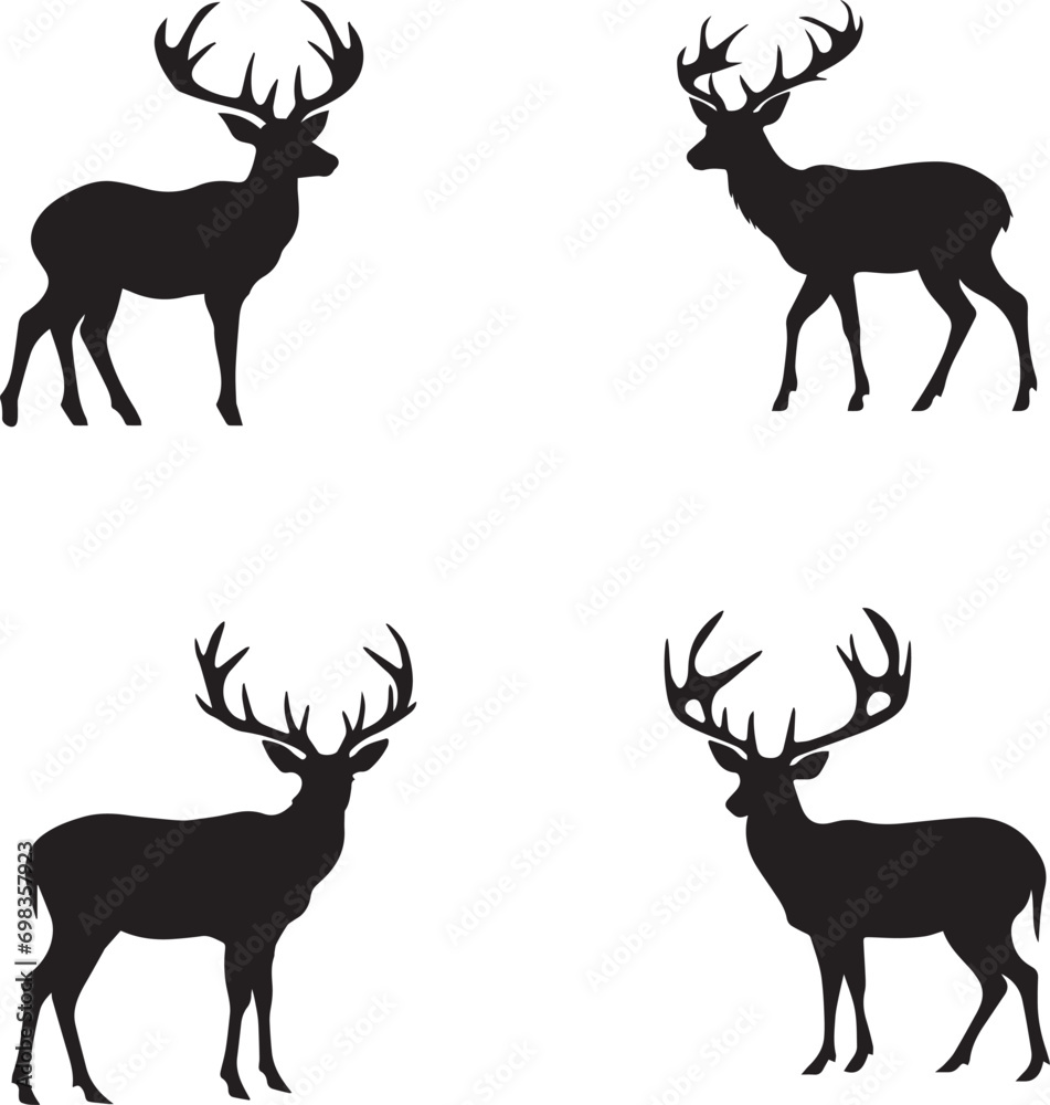 Set of Deers black silhouettes isolated on white background Set of Deers black silhouettes isolated on white background