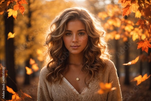 Autumn Season Golden Hour Beautiful Young Cute Girl With Backlit Portrait