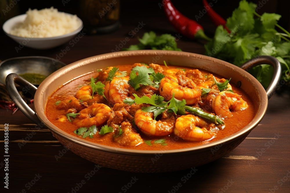 Shrimp curry with coriander leaves 