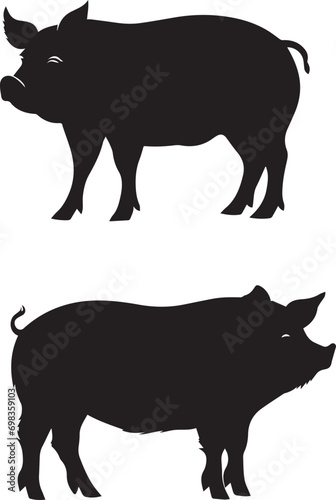 A Set of vector silhouettes of pigs isolated on white background photo