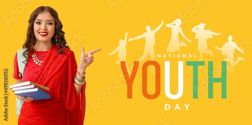 Banner for National Youth Day with Indian female student photo