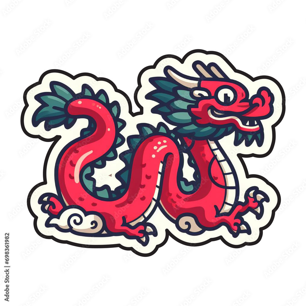 Fototapeta premium Chinese dragon tattoo. Colorful vector illustration isolated on white background.