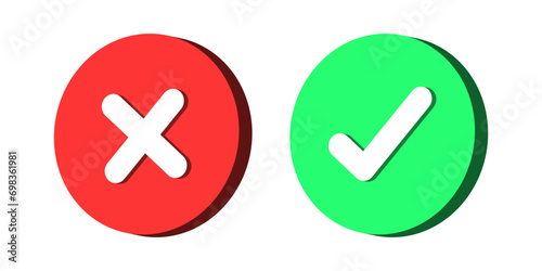 3d check mark icon set. check box icon with right and wrong 3d button and yes or no checkmark icons in green tick box and red cross. vector illustration