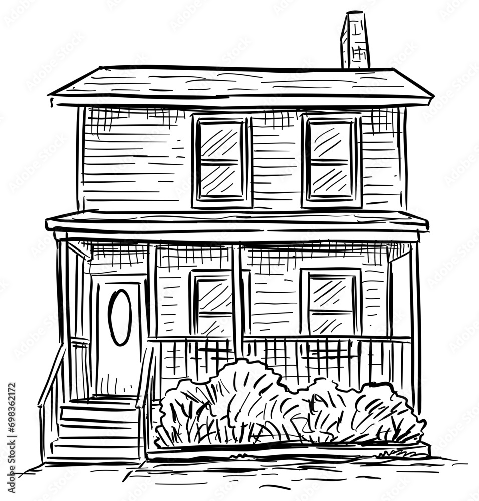 modern american house handdrawn illustration