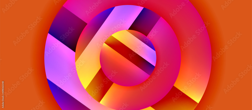Glossy metal glowing circles geometric background. Minimal abstract composition. Vector illustration For Wallpaper, Banner, Background, Card, Book Illustration, landing page