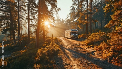 Travelling in a motorhome, caravan, or vacation car with the family.