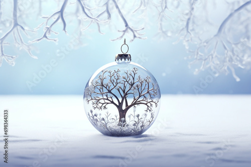 winter tree ornament on snowy background