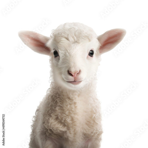 Portrait of a cute baby lamb isolated on white background photo