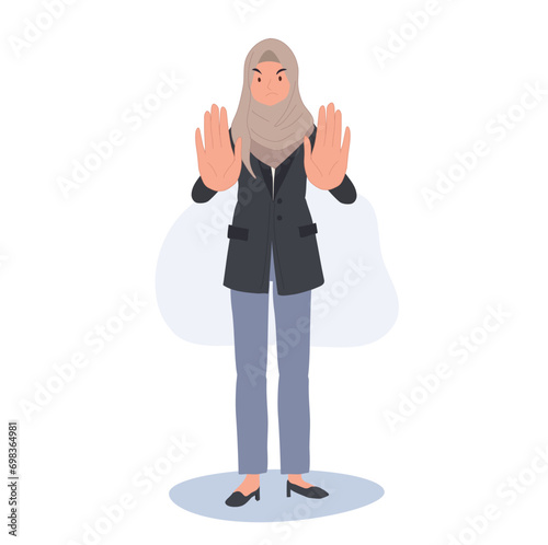 Social Justice Representation concept. Stop Hand Gesture by Muslim Woman in Hijab.