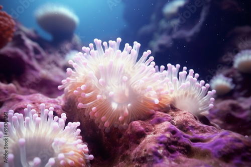 White spotted rose anemone Urticina lofotensis in a Pacific ocean coral reef