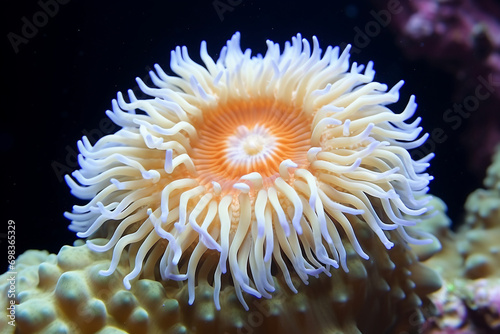 White spotted rose anemone Urticina lofotensis in a Pacific ocean coral reef © Robin
