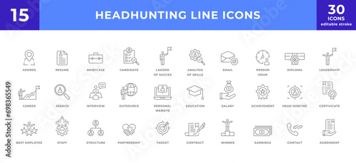 Headhunting And Recruiting line icon set collection. modern simple web sign, symbol icon.