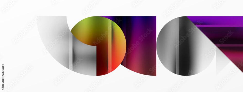 Minimalistic elegance shines through in this metallic background, showcasing composition of circles and triangles, creating geometric masterpiece Minimalistic elegance shines through in this metallic background, showcasing composition of circles and triangles, creating geometric masterpiece